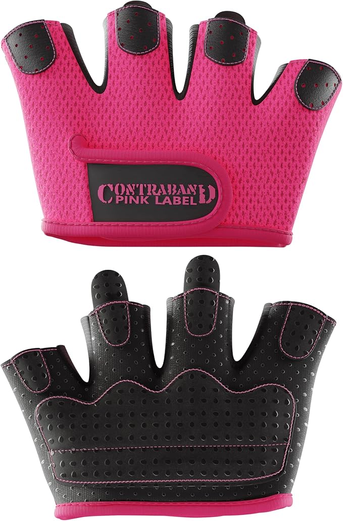 Contraband Pink Label 5537 Womens Micro Weight Lifting Gloves w/Grip-Lock Silicone Padding (Pair) - Minimalist Half Gloves - Apple Watch Friendly