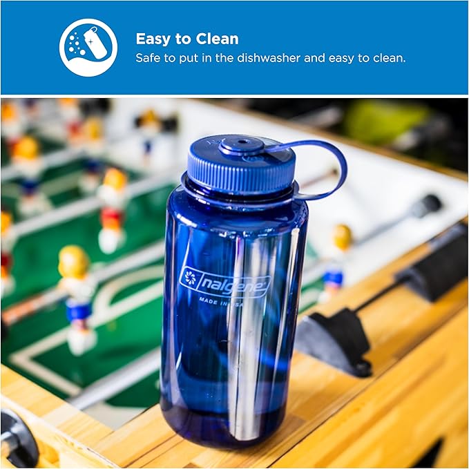 Nalgene 32 oz Wide Mouth Water Bottle, Denim | BPA-Free, Durable & Lightweight, Leak Proof, Dishwasher Safe, Large Reusable Plastic Bottle for Hiking, Gym, Work & Travel