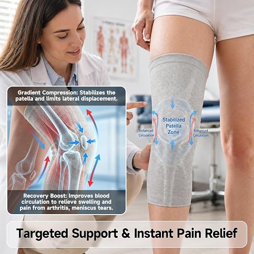 Braventure Bamboo Knee Compression Sleeve 1 Pair For Women & Men, Large | Knee Brace for Arthritis-Related Pain Relief,Soft Breathable Knee Support, Joint Pain Relief, Workout, Stairs, Night Recovery