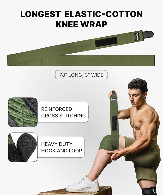 DMoose Fitness Knee Sleeves for Weightlifting (Pair) 78" Knee Wraps for Squats, Powerlifting & Joint Stability