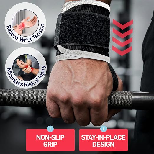 Dr. Arthritis Weight Lifting Wrist Wraps with Thumb Loop, Heavy-Duty Wrist Straps for Weightlifting, Hybrid Training, Olympic Lifts & Calisthenics, Non-Slip Gym Wraps for Men & Women (Black&White)