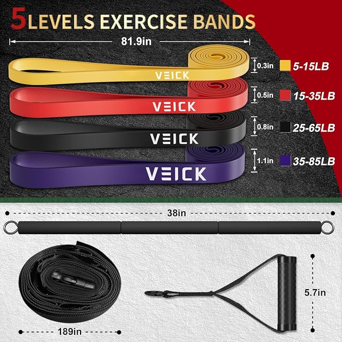 VEICK Pull Up Assist Resistance Bands for Home Gym | 100% Natural Latex, Non Slip Leather Texture, Space Saving, Versatile for Full Body Training, Home Gym