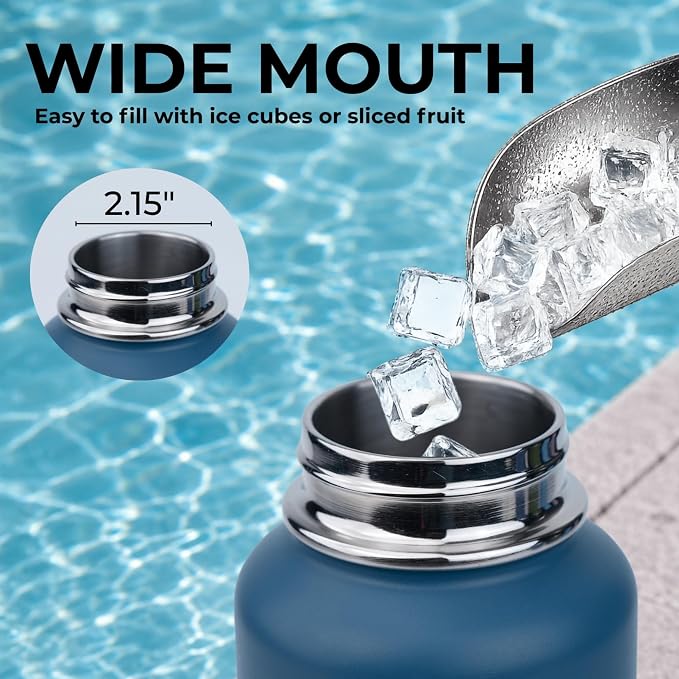 37 oz Insulated Water Bottles with Twist Cap, Keep Cold 24H, Leak-Proof, BPA-Free, Double Wall Stainless Steel Water Flask for Sports, Gym, Travel, and School (Dark Blue)
