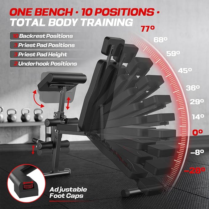 OPPSDECOR Adjustable Weight Bench with Leg Extension and Curl, Preacher Curl Bench for Home Gym, Foldable Workout Bench, 800LBS Full Body Strength Training, 10-Position Incline Decline Bench Press