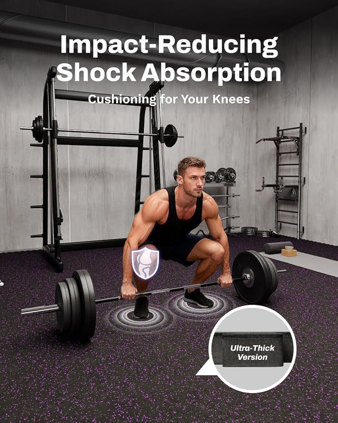 AIRHOP 0.79'' Extra-Thick 72 Sq Ft Rubber Top Gym Flooring for Home Gym | 18 Tiles, High Density EVA Foam, Waterproof & Non-Slip Rubber, Interlocking Puzzle Mats, Heavy Duty Floor Protection, 24"x24"