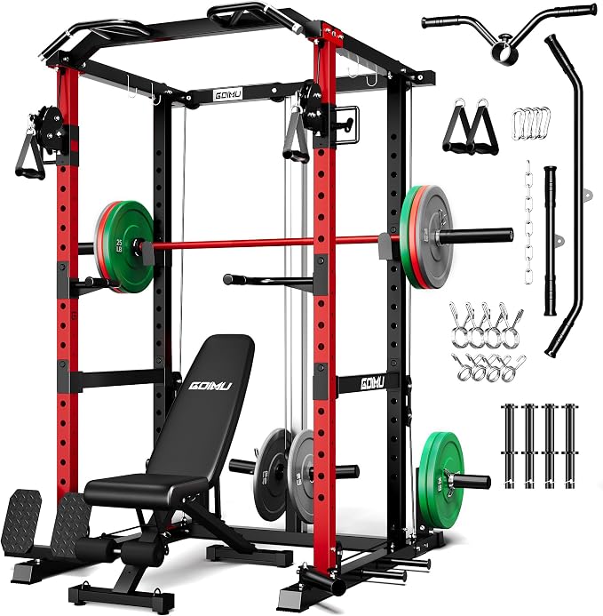RH01 Power Cage Rack, 2000LBS Squat Rack with with Cable Crossover System&LAT Pull Down System, Multi-Function Workout Cage for Home&Garage Gym