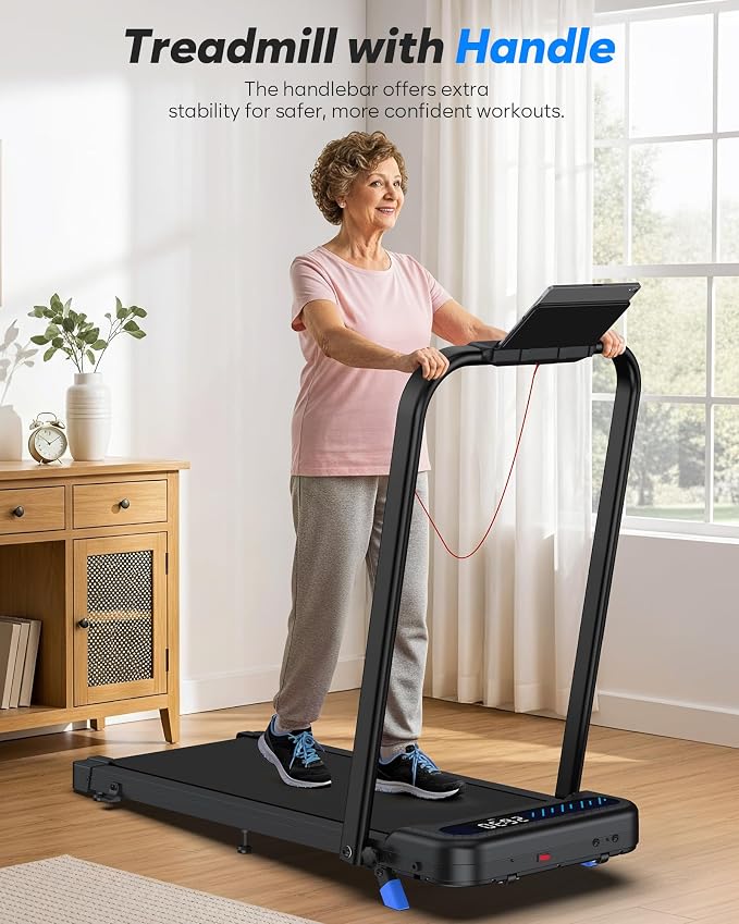 Cardirun Walking Pad with Incline and Stable Handle Bar, Foldable Treadmill | 3.0HP Quiet Under Desk Treadmills for Home Small, Portable Treadmill with APP, Remote Control and LED Display, Space-Saving