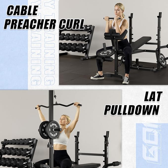 Z3 900LBS Olympic Weight Bench Set with Leg Extension, 9 in 1 Workout Press with Preacher Curl Pad and LAT Pulldown, Strength Training Bench for Home Gym