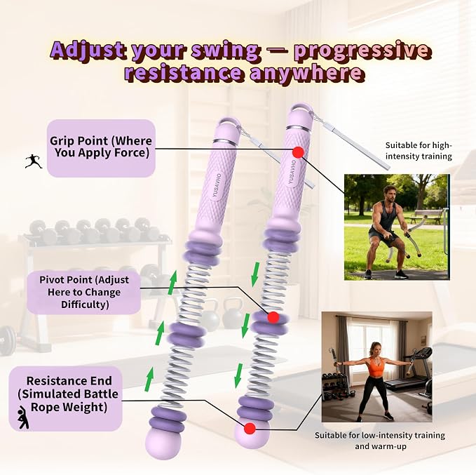 Adjustable Ropeless Battle Ropes for Home Gym for Men & Women, Quiet Air Resistance Heavy Duty Cordless Battle Rope,Exercise Ropes with Variable Resistance, Strength & Low-Impact Cardio for HIIT