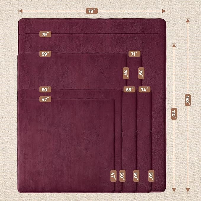 Baby Play Mat for Floor,Ultra Thick Elastic Foam 50"x50" Playmat Tummy Time Muscle Crawling Exercise Activity Cushion Gym Mat Nursery Playroom Area Kids Rug for Babies, Toddlers,Infants,Burgundy