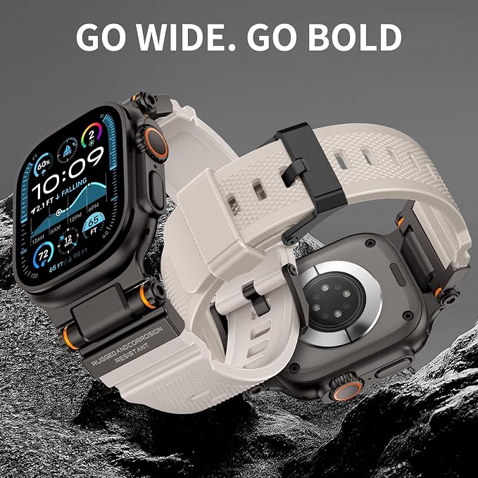 Band Compatible with Apple Watch Ultra 3/2/1 Band 49/46/45/44mm | Metal Connector with Silicone Rugged Strap for iWatch Ultra Series 11/10/9/8/7/6/SE3/SE2/SE/5/4/3/2/1, Starlight/Black