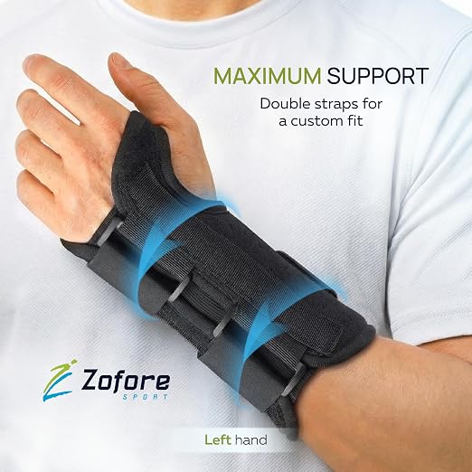 Carpal Tunnel Wrist Brace Support with 2 Straps and Metal Splint Stabilizer - Helps Relieve Tendinitis Arthritis Carpal Tunnel Pain - Reduces Recovery Time for Men Women - Left (S/M)