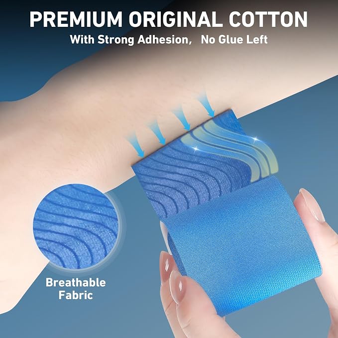 KTQUICK Precut Kinesiology Tape for Ankle,12PCS,20% Stronger Adhesive,Blue | Ankle Support Tape with Premium Cotton, Breathable, Waterproof, Latex-Free Athletic Tape for Running, Training & Hiking