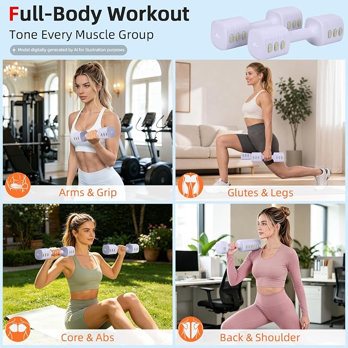 Abahub 2 in 1 Kettlebell & Dumbbell Set, Adjustable Dumbbell for Home Gym | Dumbbell with Kettlebell Converter Set of 2, Full Body Workout Kettlebell for Women