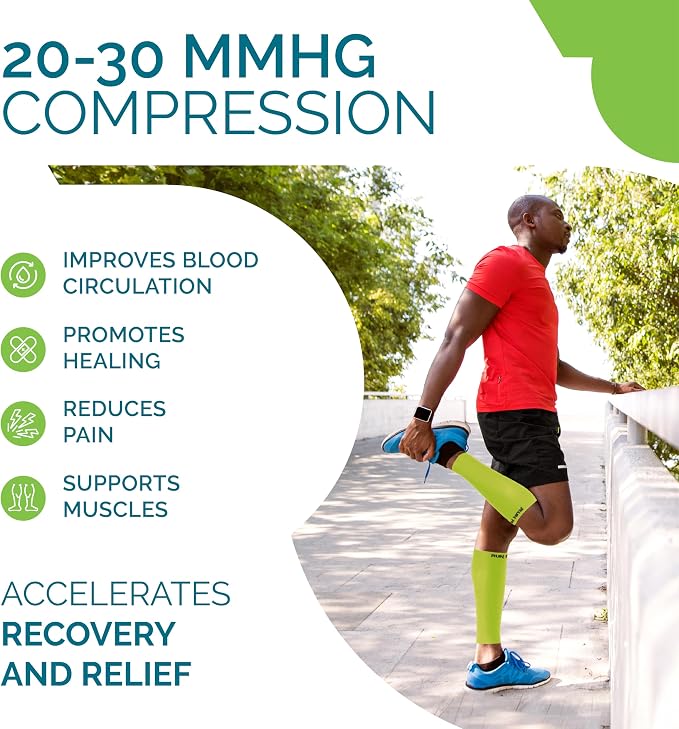 Run Forever Calf Compression Sleeve for Men & Women, 20-30mmHg Compression | Leg Sleeve for Shin Splints, Varicose Veins, Swelling & Pain Relief | Footless socks for Running, Cycling & Travel