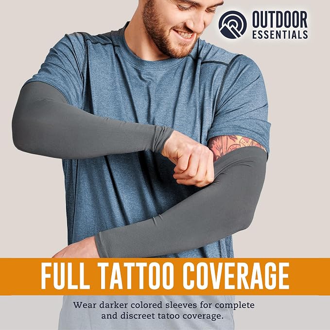 OutdoorEssentials UV Sun Sleeves for Men & Women, Cooling Arm Sleeves UPF 50+ | Golf, Tattoo Cover Up, Sun Protection