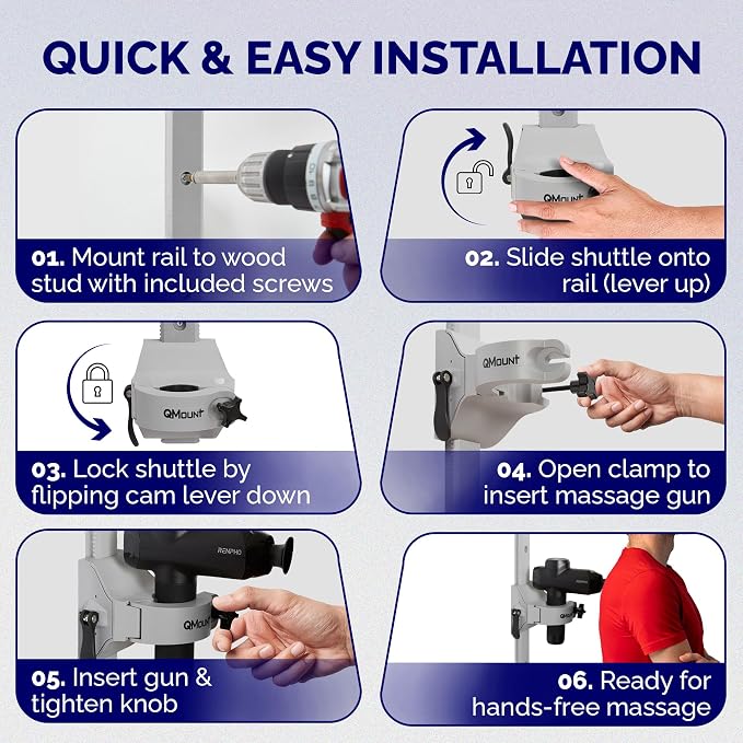 Massage Gun Holder & Wall Mount – Hands-Free for Full Body Muscle Recovery – Fully Adjustable Massage Gun Wall Mount Holder – Heavy Duty, No-Slip, Supports Deep Massaging (Wall Mount)