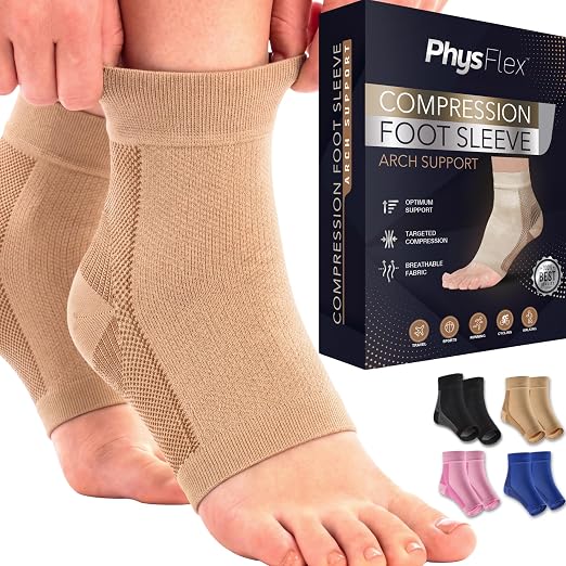PhysFlex Ankle Brace Support - Ankle Compression Sleeve - Foot Brace for Women & Men - Tendonitis & Arthritis Ankle Brace Sports Running, Plantar Fasciitis Relief & Stabilizing Ankle Wrap