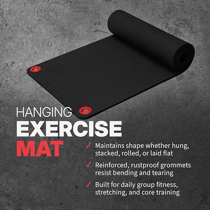 SPRI Hanging Exercise Mats for Gyms, Closed-Cell Foam Yoga & Fitness Mats with Grommets, Thick Workout Mats for Studios & Group Fitness Classes