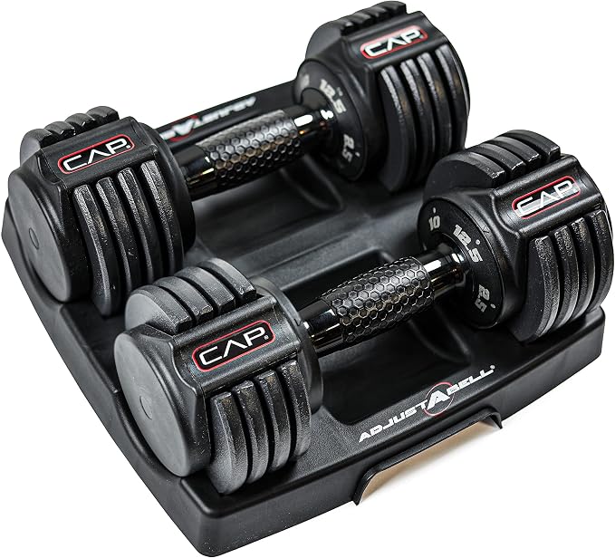 CAP ADJUSTABELL Adjustable Dumbbell Set, Premium Quick Select Adjustable Weights for Strength Training, Singles & Pairs, 12.5 LB, 25 LB & 55 LB, Round & Hex Dumbbells, Multiple Grip Handle Options