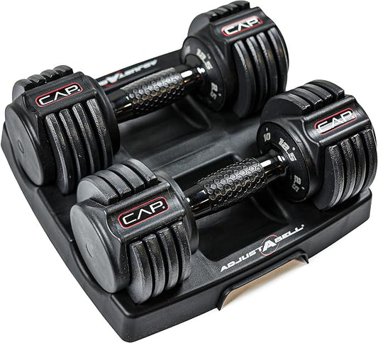 CAP ADJUSTABELL Adjustable Dumbbell Set, Premium Quick Select Adjustable Weights for Strength Training, Singles & Pairs, 12.5 LB, 25 LB & 55 LB, Round & Hex Dumbbells, Multiple Grip Handle Options