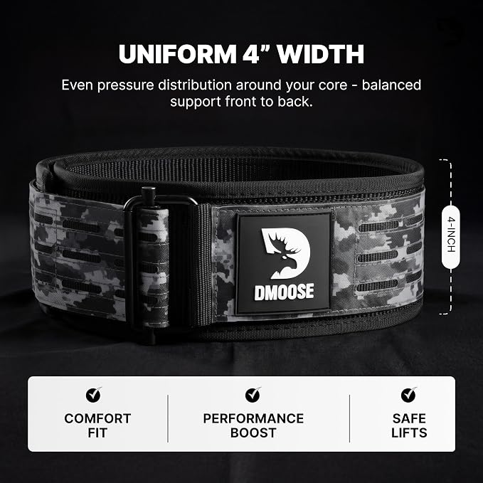 DMoose Fitness Auto Locking Weight Lifting Belt for Men & Women - 4" Nylon Squat & Deadlift Belt with Quick-Release Buckle - Gym Workout Belts for Lumbar Back Support for Weightlifting & Powerlifting