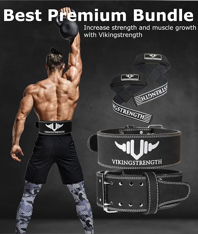 Premium Weight Lifting Belt with Lifting Straps, Gym Weightlifting Belt for Men and Women, perfect for Squat, Powerlifting, Crossfit and Deadlifting M-4XL + V-Strength Workout App
