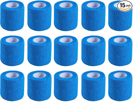 KISEER 15 Pack 2 Inch x 5 Yards Blue Self Adhesive Bandage Breathable Cohesive Bandage Wrap Rolls Elastic Self-Adherent Tape for Stretch Athletic, Sports, Wrist, Ankle