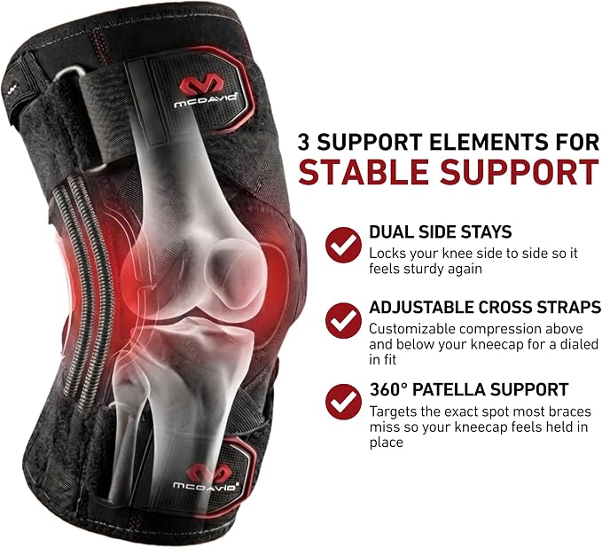 McDavid Knee Brace Support with Side Stays, Compression Knee Sleeve & Cross Straps for Patellar Tendon Support, Tendonitis, Arthritis Pain Relief, Recovery, Knee Brace for Men and Women