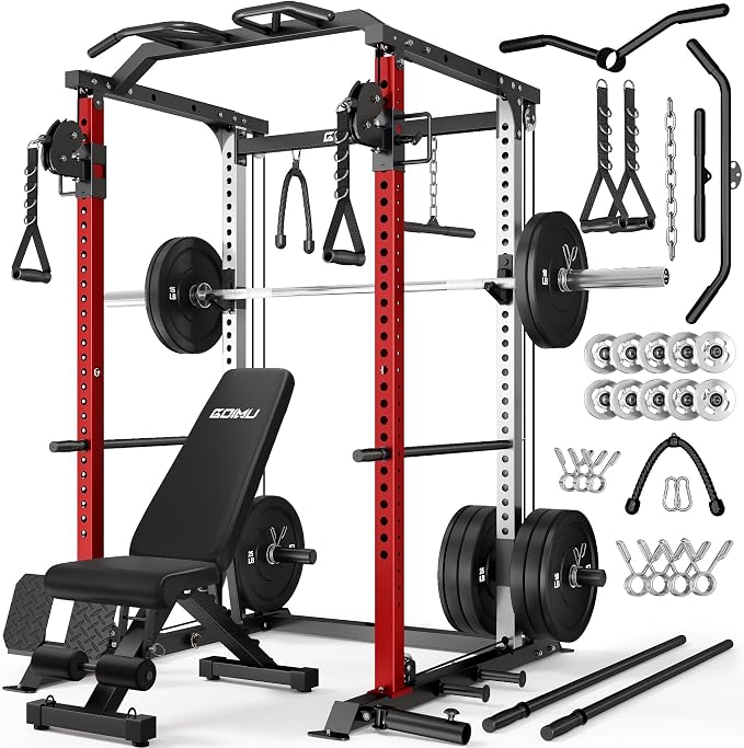 DP01 Power Cage, 2000LBS Squat Rack with Cable Crossover and Dual Independent Pulley System, Full Cage for Full Body Training, Power Rack with More Training Attachments for Home Gym