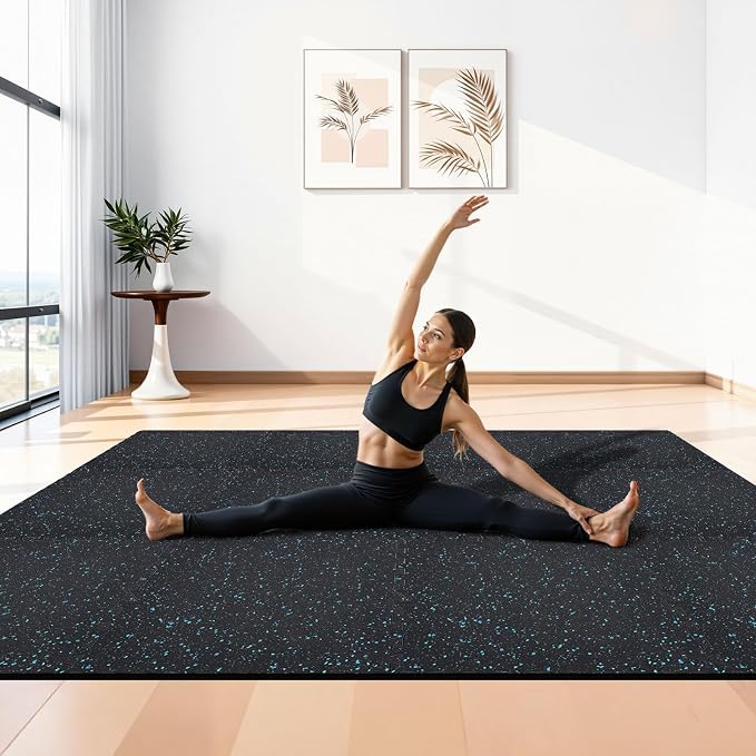 VEVOR 0.4Inch 96sq.ft 24 Tiles Gym Flooring for Home Gym, Rubber Top with High Density EVA Foam, 24 x 24In Gym Floor Exercise Equipment Mats, Interlocking Gym Mats, Puzzle Workout Mats, Black & Blue | Rubber Top with High Density EVA Foam, Lightweight ...