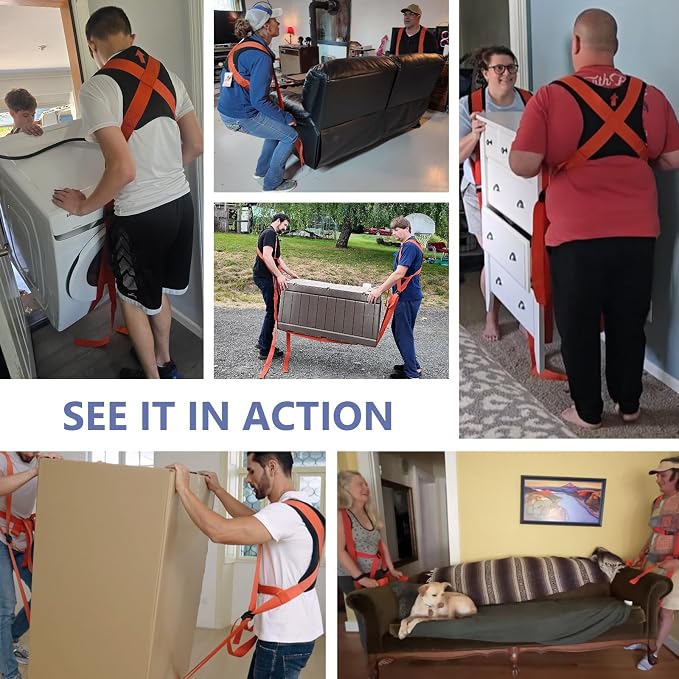 KEDSUM Moving Straps - Lifting Straps Moving for Furniture, 2-Person Lifting & Moving System, Hold Up to 800LBS for Appliances Mattresses Heavy Things, Safely and Easily Like a Pro(with Back Support)