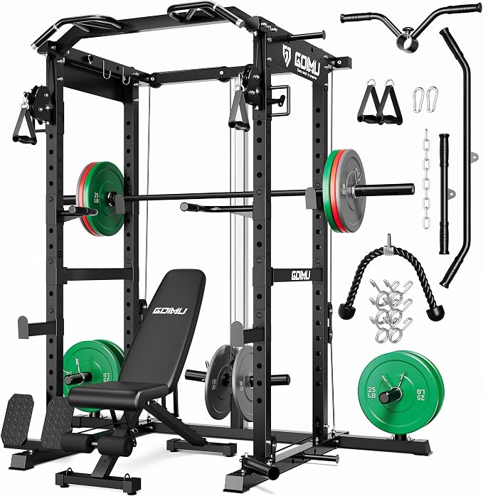 RH01 Power Cage Rack, 2000LBS Squat Rack with with Cable Crossover System&LAT Pull Down System, Multi-Function Workout Cage for Home&Garage Gym