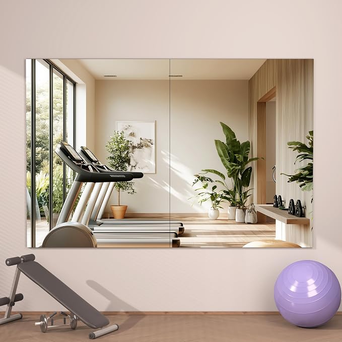 Hasipu Home Gym Workout Mirror 40" L x 30" W-2pcs Large Full Length Mounted Full Body Frameless Mirror for Workout, Yoga, Garage, Bedroom, Dance