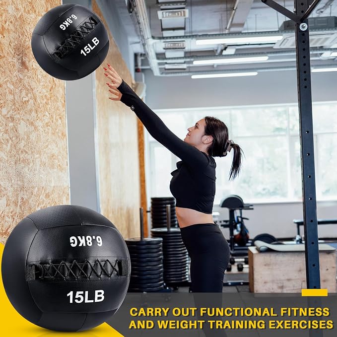 Lunmon Soft Wall Medicine Ball for Exercise Fitness Slam Weighted Med Ball with Non Slip Grip for Slamming Workout Strength Conditioning Core Training Lunge and Partner Toss
