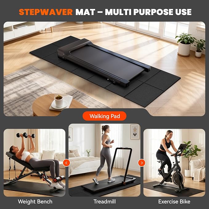 Stepwaver Walking Pad Mat, 68"x24", Treadmill Mat for Hardwood Floors | High Density, 1/4 Thickness, Foldable, Floor Protection for Bike, Elliptical, Treadmill, Walking Pad