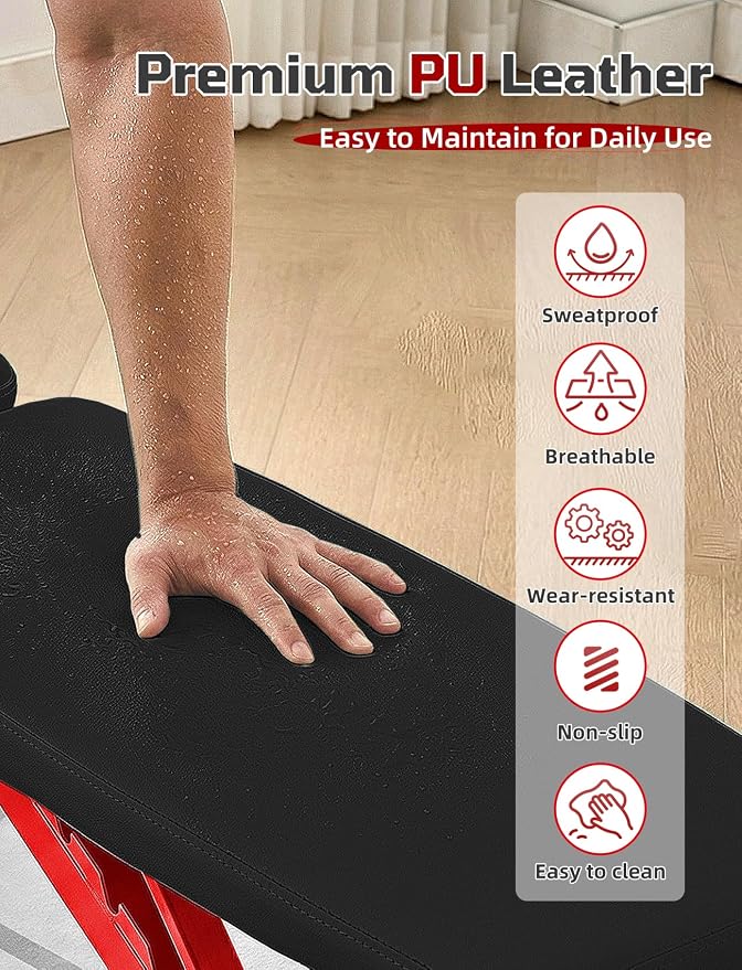 SPORTSOUL 880LB Weight Bench, 8-Position Backrest Adjustable Workout Bench | Foldable Weight Bench for Home Gym Strength Training – Incline Decline Flat, Compact for Small Space Apartment Room Garage