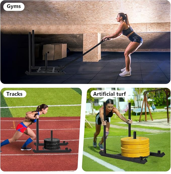 TE DEUM Weight Training Pull Sled, Fitness Strength Speed Training Sled, Steel Power Sled Workout Equipment for Athletic Exercise and Speed Improvement, Only Suitable for 2" Weight Plate