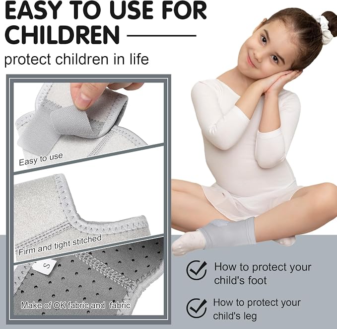 Tarpop 2 Pairs Kids Ankle Brace Set Foot Support Stabilizer Wraps Protector Guard Knitted Ankle Sleeve Sock Support Compression Socks for Injury Prevention(Grey,Medium)