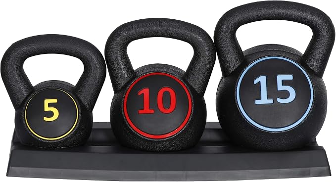 4-Piece Kettlebells Weights Set, Wide Grip Strength Training Soft Kettlebell, Exercise Fitness Concrete Weight, Full Body HIIT Workout, Weights for Women at Home 5 lbs 10 lbs 15 lbs and 20 lbs lb Dumbbells