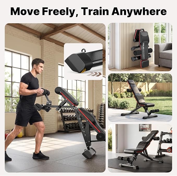 YOLEO Adjustable Weight Bench with Bench Press Stand, Foldable Workout Bench with Extended Head/Elbow Pad(for Users up to 7')
