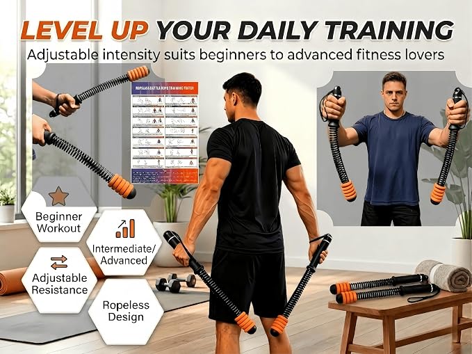 Weighted Cordless Battle Ropes with 10 Adjustable Resistance Rings-17.3" Portable Fitness Ropes for Home Gym Office&Travel, HIIT Strength Training&Full Body Cardio for Men&Women (2 PCS, Black)