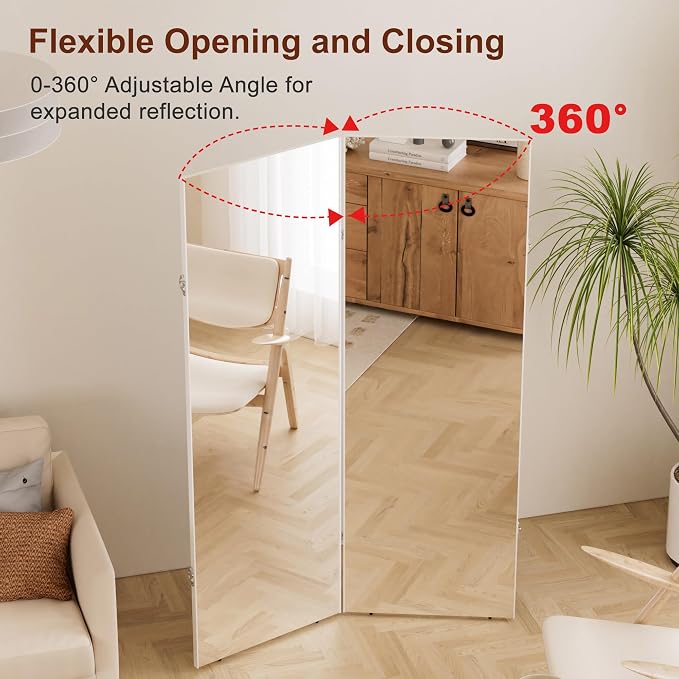 NanoMirror Space-Saving 360° Folding Full Length Mirror, 71" x 47" Ultra-Large Wall Mounted Shatterproof Foldable Design for Home Gym, Yoga, Dance, Fitness Studio, White