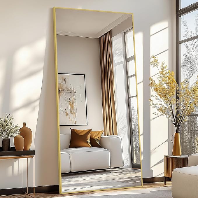 MELOMOIR 76"x34" Gold Mirror Full Length, Gold Floor Mirror for Home Gym Bedroom Living Room, Large Standing Mirror Haning or Leaning, Shatterproof Tempered Glass