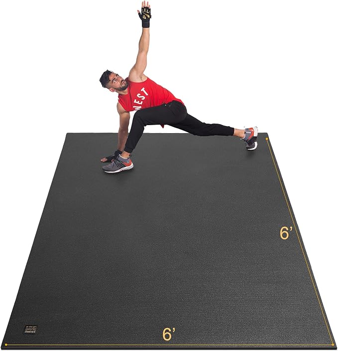 GXMMAT Large Exercise Mat 6'x4'/6'x5'/6'x6'(7mm), Thick Workout Mats for Home Gym Flooring, Extra Wide Non-Slip Durable Cardio Mat, Shoe Friendly, Perfect for Plyo, MMA, Jump Rope, Weights, Fitness