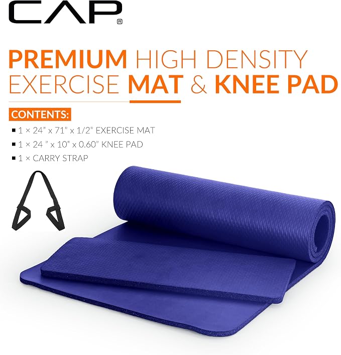 CAP Barbell 1/2-Inch High Density Exercise Yoga Mat with Strap | Multiple Options