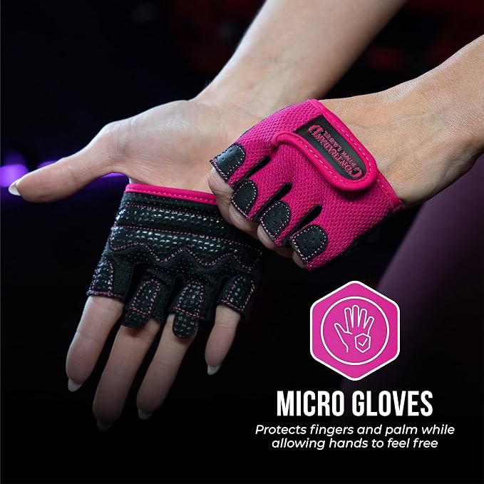 Contraband Pink Label 5537 Womens Micro Weight Lifting Gloves w/Grip-Lock Silicone Padding (Pair) - Minimalist Half Gloves - Apple Watch Friendly