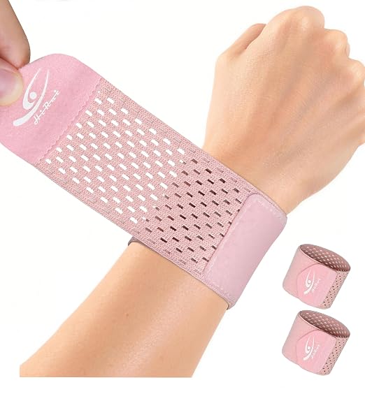 Wrist Compression Wraps 2-Pack, Wrist Brace Wrist Support for Sports, Mouse Hand, Mother's Hand, Carpal Tunnel Arthritis, Tendonitis - Premium Elastic & Breathable Mesh Fabric, One Size (Pink)