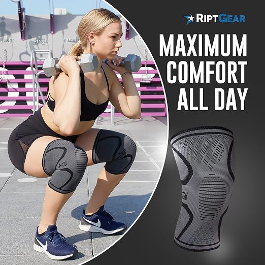 RiptGear Knee Compression Sleeve - Braces for Knee Pain - Compression for Arthritis, Meniscus Tear, Running, Walking - Support for Women and Men - Sleeves Weightlifting (XX-Large, Gray (1 Pack))