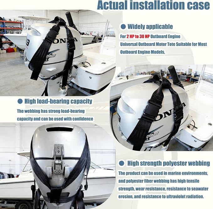 Outboard Motor Hoist Harness, Lift Strap for 2 HP to 30 HP Outboard Engines | High Strength Lift Straps, Universal Outboard Motor Tote Suitable for Most Outboard Engine Models